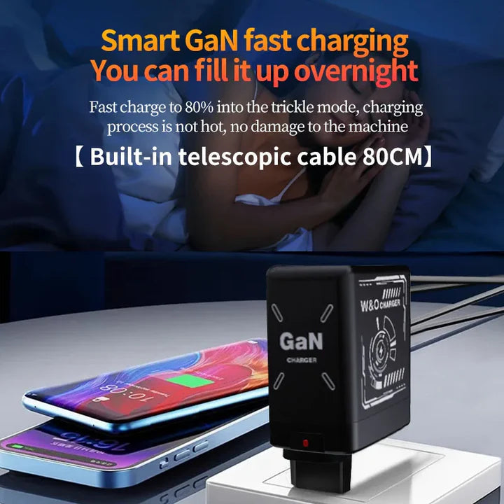 Dual Charger: Fast Charging Double Retractable Cable Travel Charger